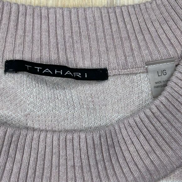 T-Tahari Womens Pink & White Checkered Crew Neck Long Sleeve Sweater Size LRG - Picture 6 of 6